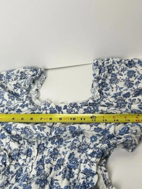 Anthropologie By The River Midi Dress Blue Floral Cutout Ruffle Tiered Cottage L - Picture 15 of 16